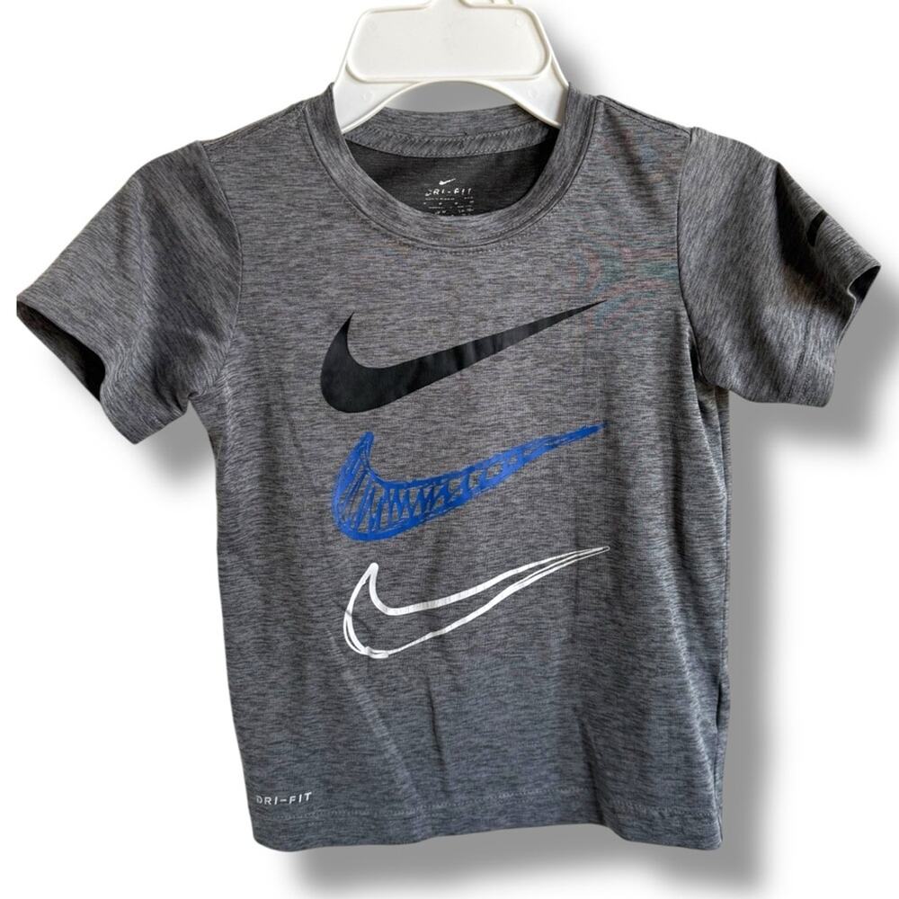 Nike Kids Gray Blue White Dri-Fit Graphic T-Shirt Swoosh M